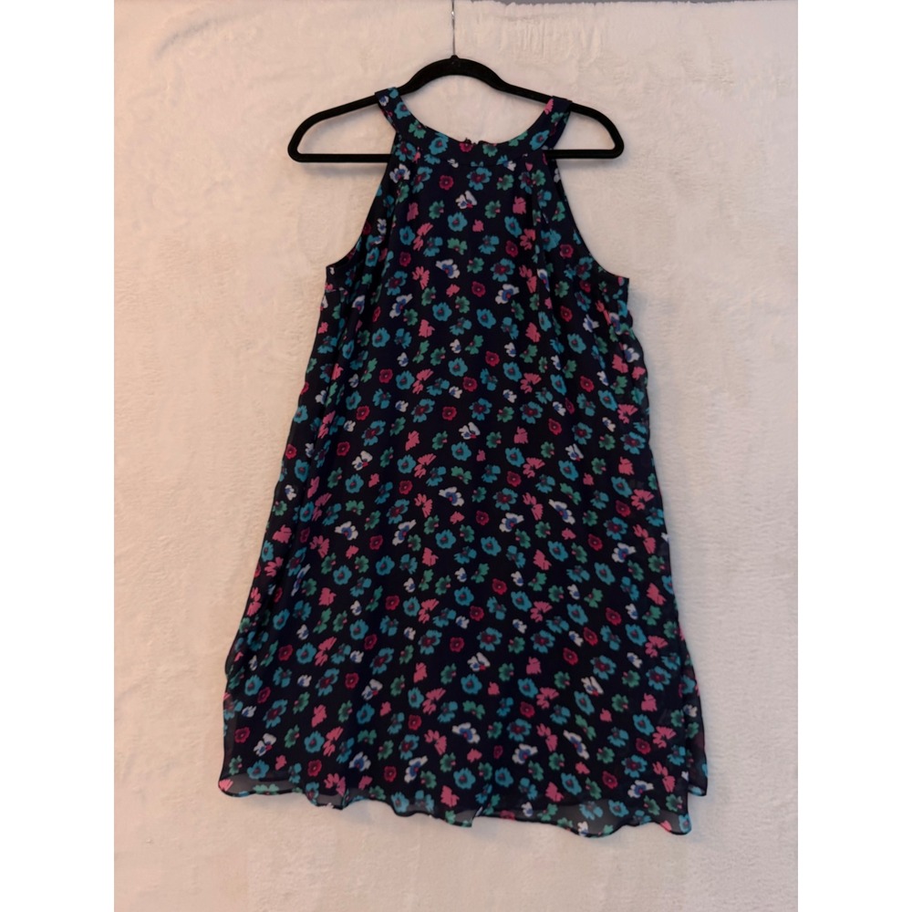 Betsey Johnson Navy Floral Chiffon Halter Shift Dress Size 12 Multicolored 4K055